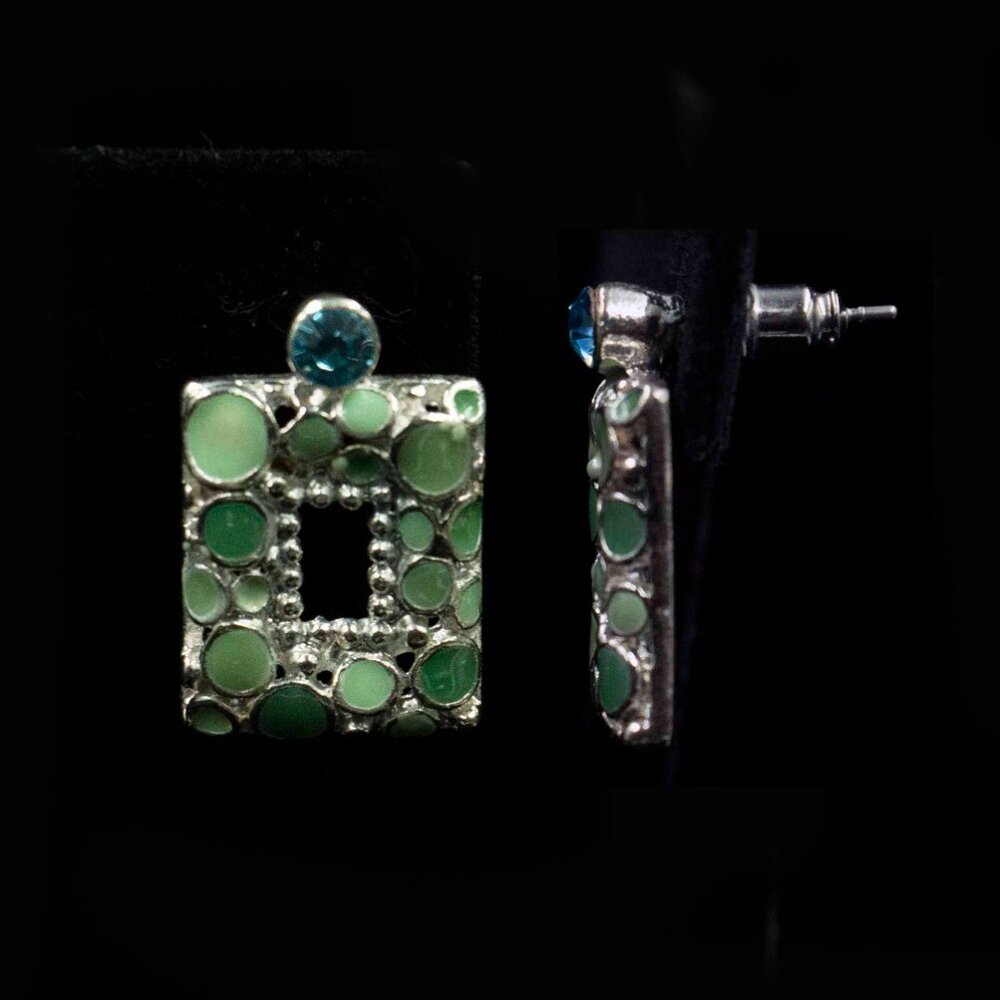 Rectangular Green & Blue Rhinestone Pendant & Pos… - image 6